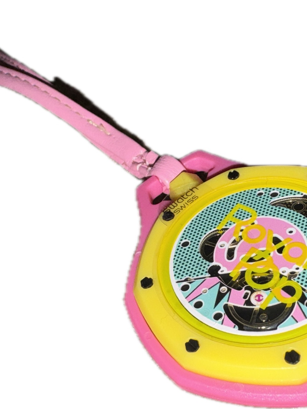 Ap x swatch Pink and Yellow Silicone Watch Bag Charm custom wrist mod - Picture 2 of 3
